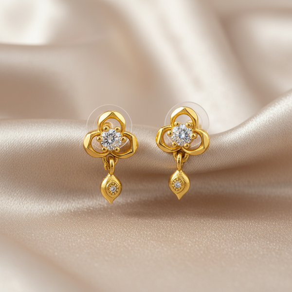Elura Clover Crystal Drop Gold-Toned Stud Earrings for Women