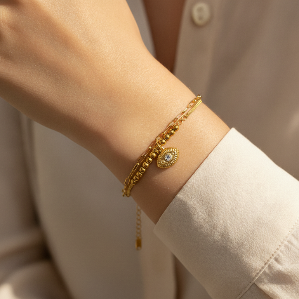 ELURA Trendy Double Layer Evil Eye Bracelet