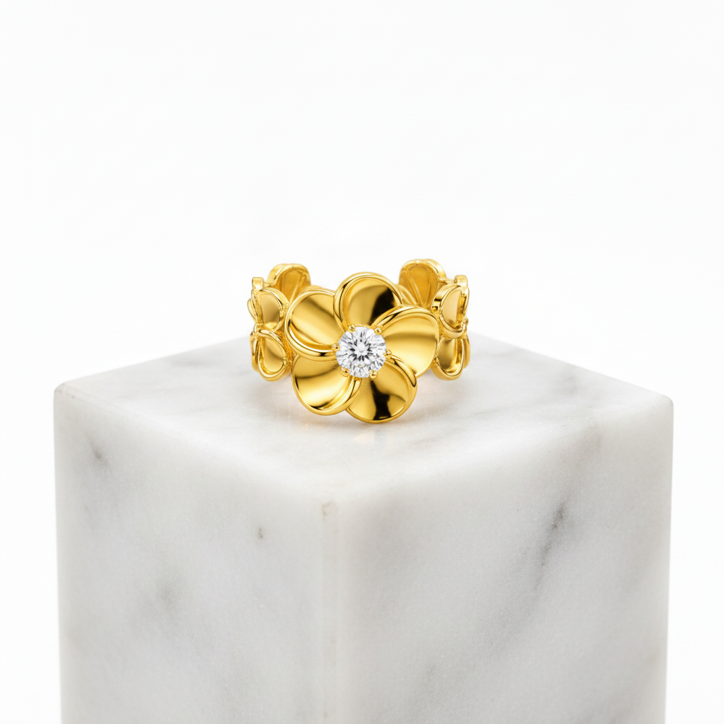 Elegant Blossom Ring with Sparkling CZ Crystal for Women