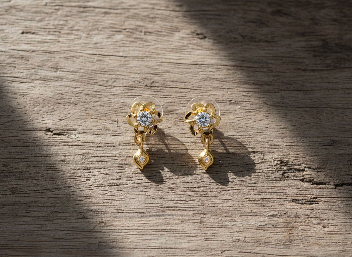 Elura Floral Crystal Drop Gold-Toned Stud Earrings for Women