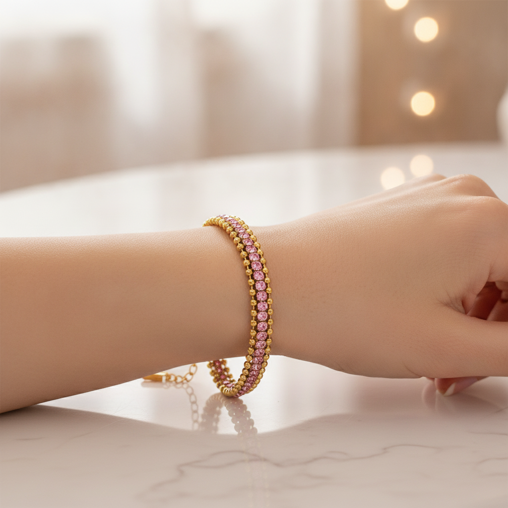 ELURA Designer Pink Cubic Zirconia Bracelet for Girls & Women
