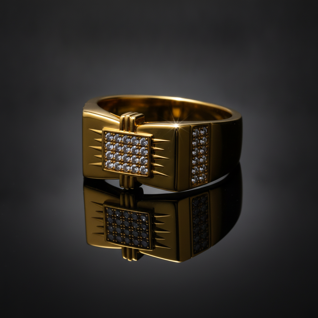 ELURA Regal Square Crystal Signet Ring for Men & Boys
