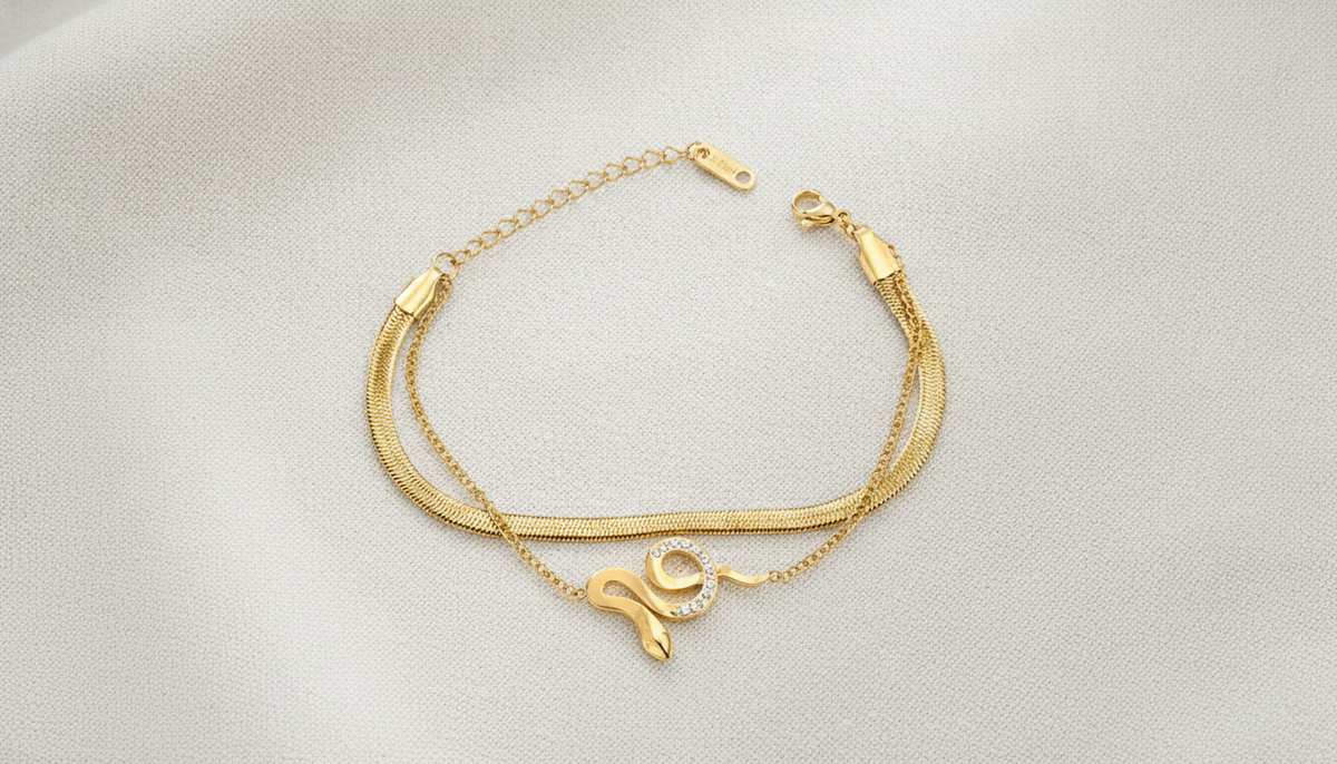 ELURA Snake Charm Double Layer Gold-Plated Bracelet for Women