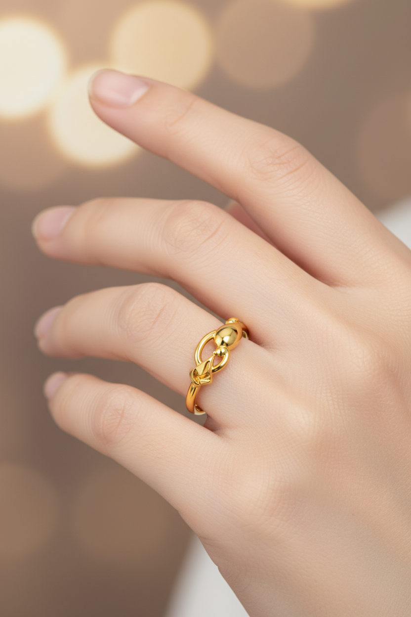 ELURA Elegant Gold Women’s Ring with Leaf & Loop Design