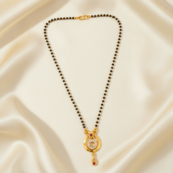 ELURA Traditional Gold-Tone Mangalsutra with Floral Crystal Pendant