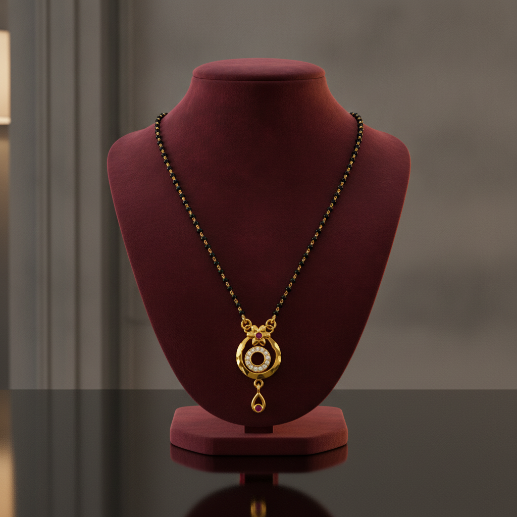 ELURA Traditional Gold-Tone Mangalsutra with Floral Crystal Pendant