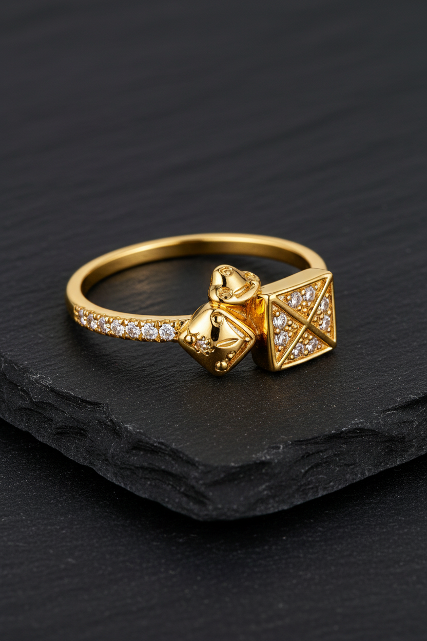 Elura Royal Geometric Diamond Accent Gold Ring for Women