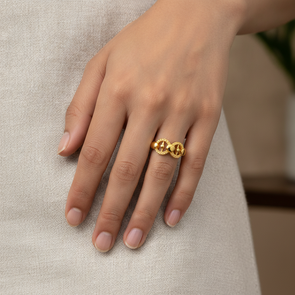 ELURA Elegant Twin Circle Heritage Adjustable Ring for Women