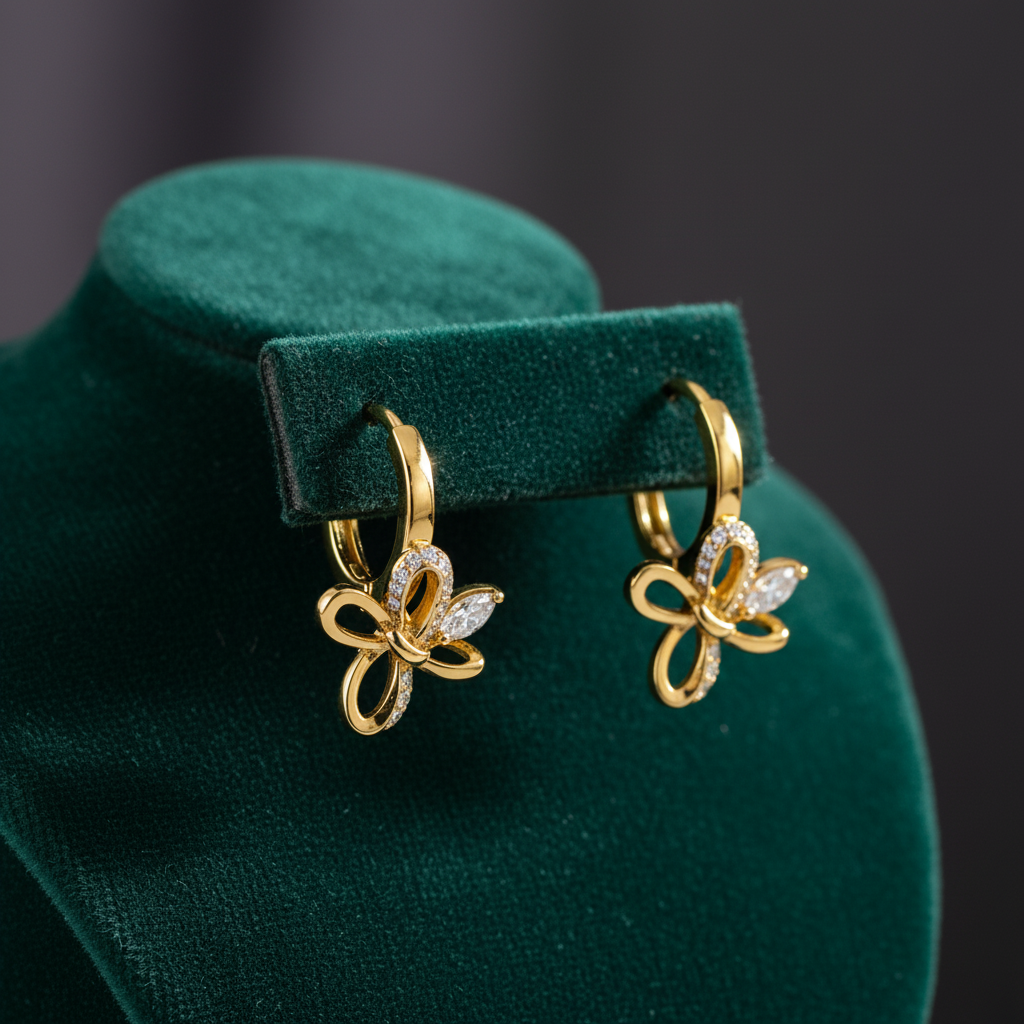 Elura Butterfly Charm Crystal Gold-Toned Hoop Earrings for Women