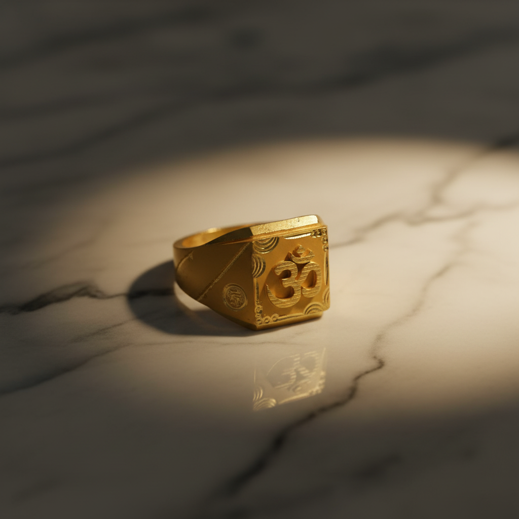 Elura Divine Om Heritage Gold Signet Ring for Men