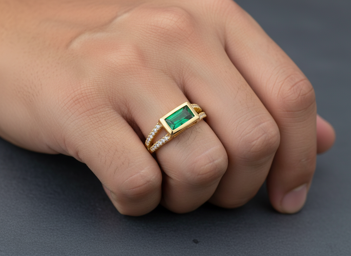 Elura Emerald Royale Dual Band Adjustable Ring