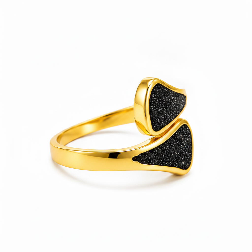 Black Glitter Open Adjustable Ring for Women