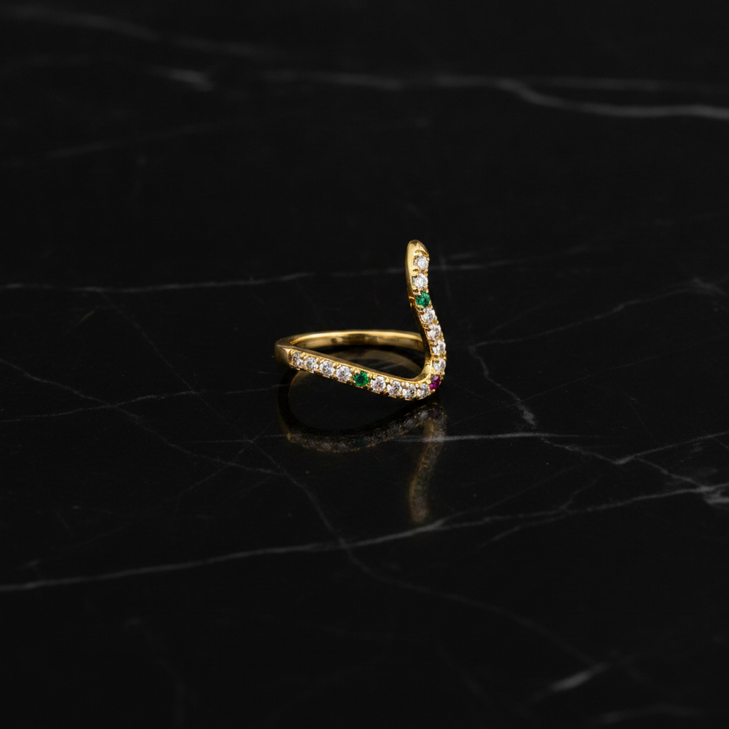 Elegant Curved Wave Ring with Multicolor Cubic Zirconia for Women & Girls