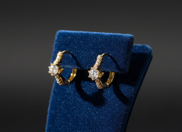 Elura Solitaire Crystal Gold-Toned Huggie Hoop Earrings for Women
