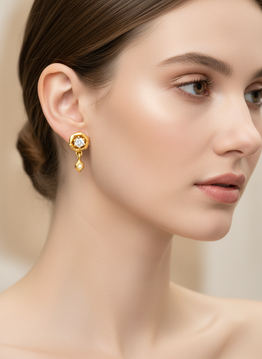 Elura Floral Crystal Drop Gold-Toned Stud Earrings for Women