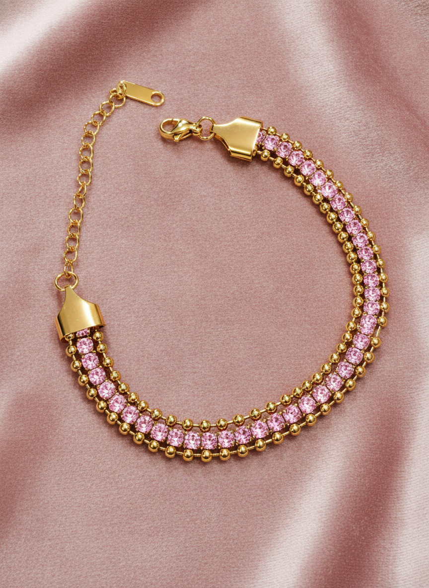 ELURA Designer Pink Cubic Zirconia Bracelet for Girls & Women