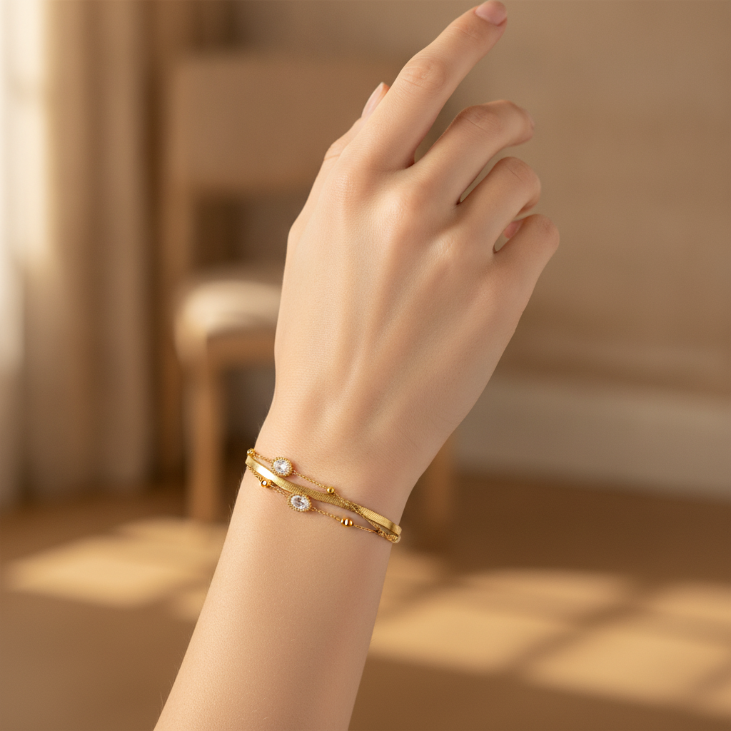 ELURA Premium Double Layer Oval Stone Bracelet