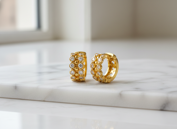 Elura Luxe Crystal Cluster Gold-Toned Huggie Hoop Earrings for Women