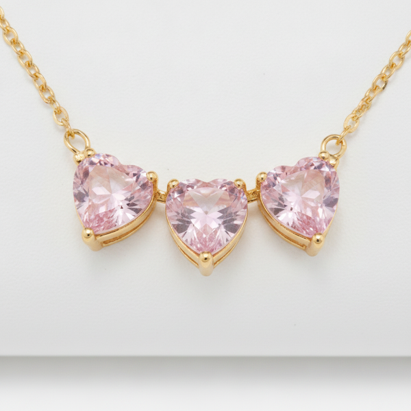 ELURA Triple Pink Heart Crystal Necklace for Women & Girls