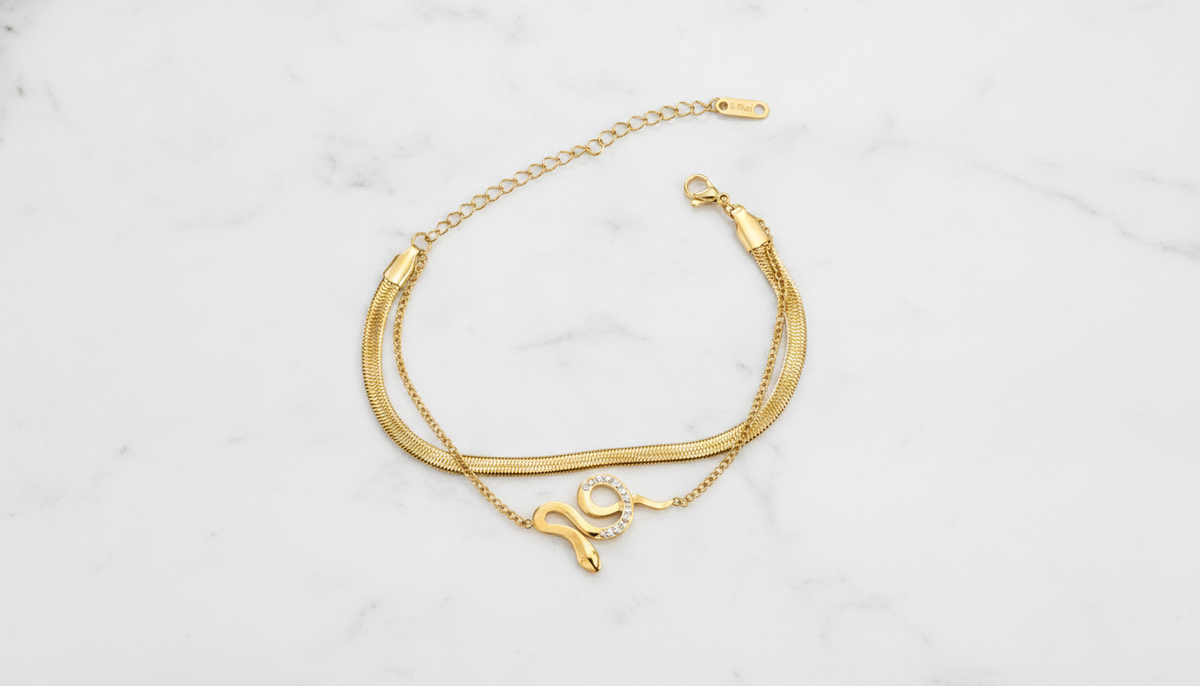 ELURA Snake Charm Double Layer Gold-Plated Bracelet for Women