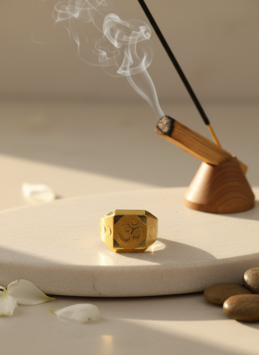 Elura Om Royale Geometric Gold Signet Ring for Men