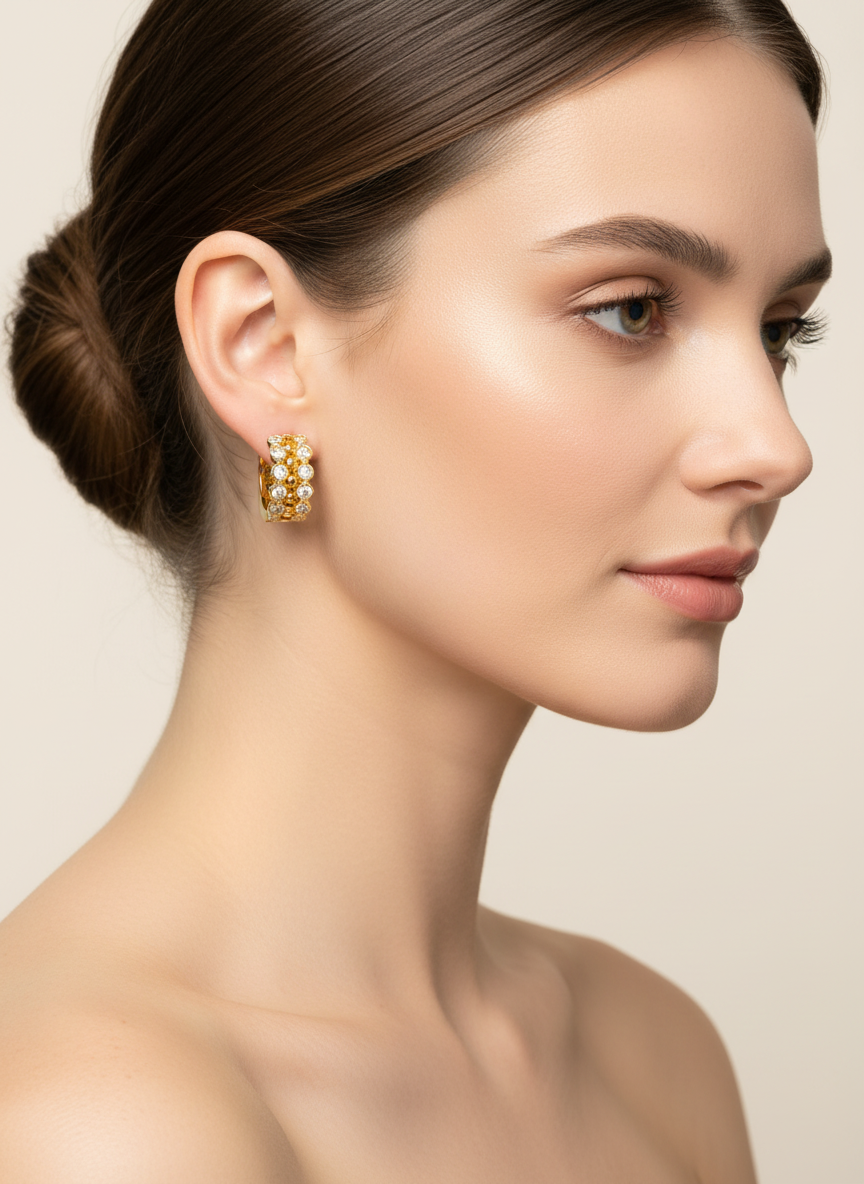 Elura Luxe Crystal Cluster Gold-Toned Huggie Hoop Earrings for Women