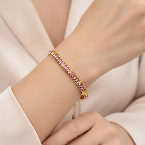 ELURA Designer Pink Cubic Zirconia Bracelet for Girls & Women