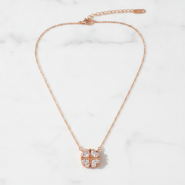 Heart-Shaped Crystal Clover Pendant Necklace