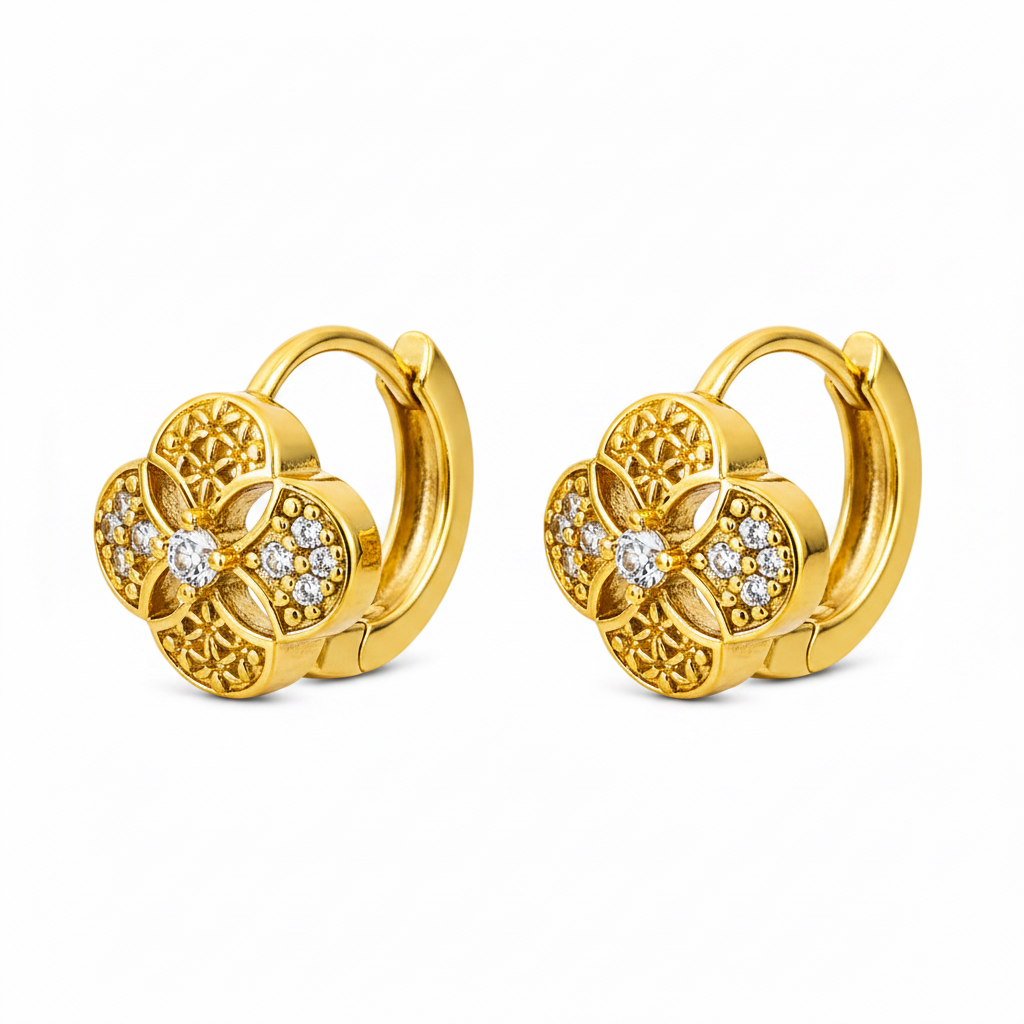 Elura Floral Gold Plated Hoop Earrings for Women & Girls