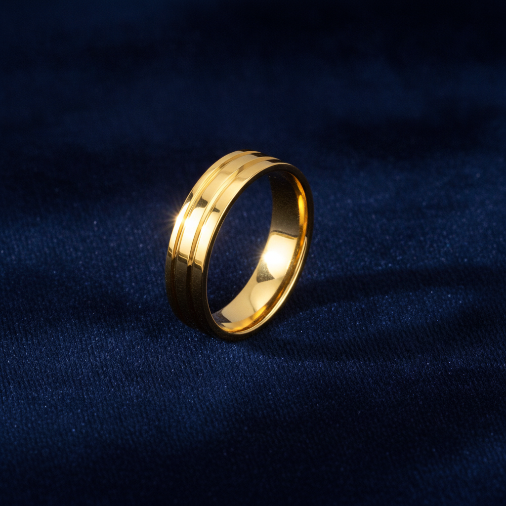 ELURA Elegant Plain Band Ring with Triple Line Design