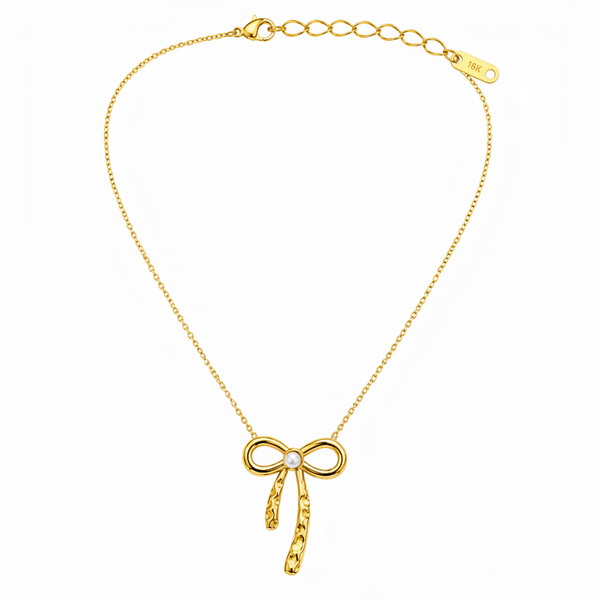 Minimalist Gold Bow & Pearl Necklace for Women