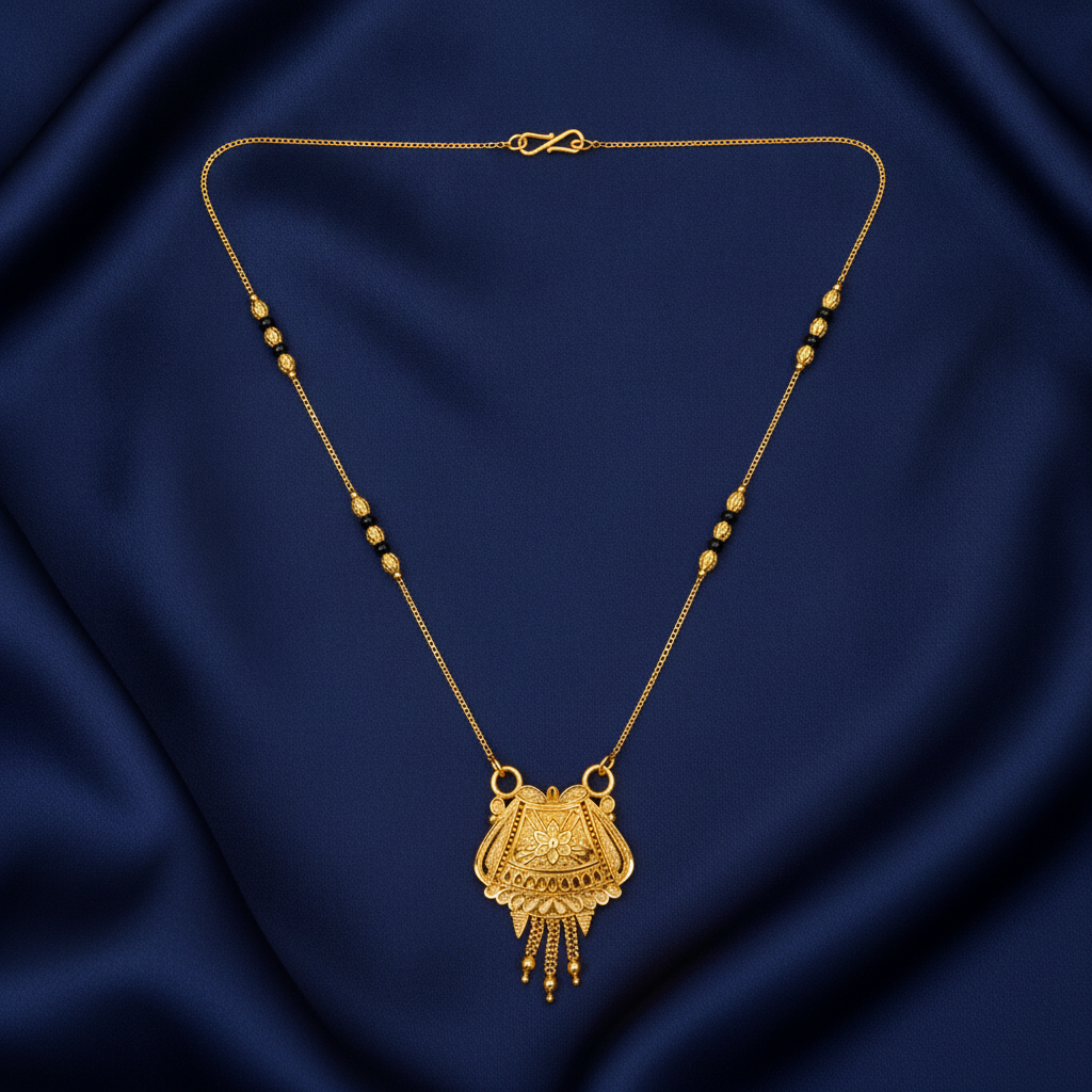 ELURA Ethnic Black Bead Mangalsutra with Antique Pendant