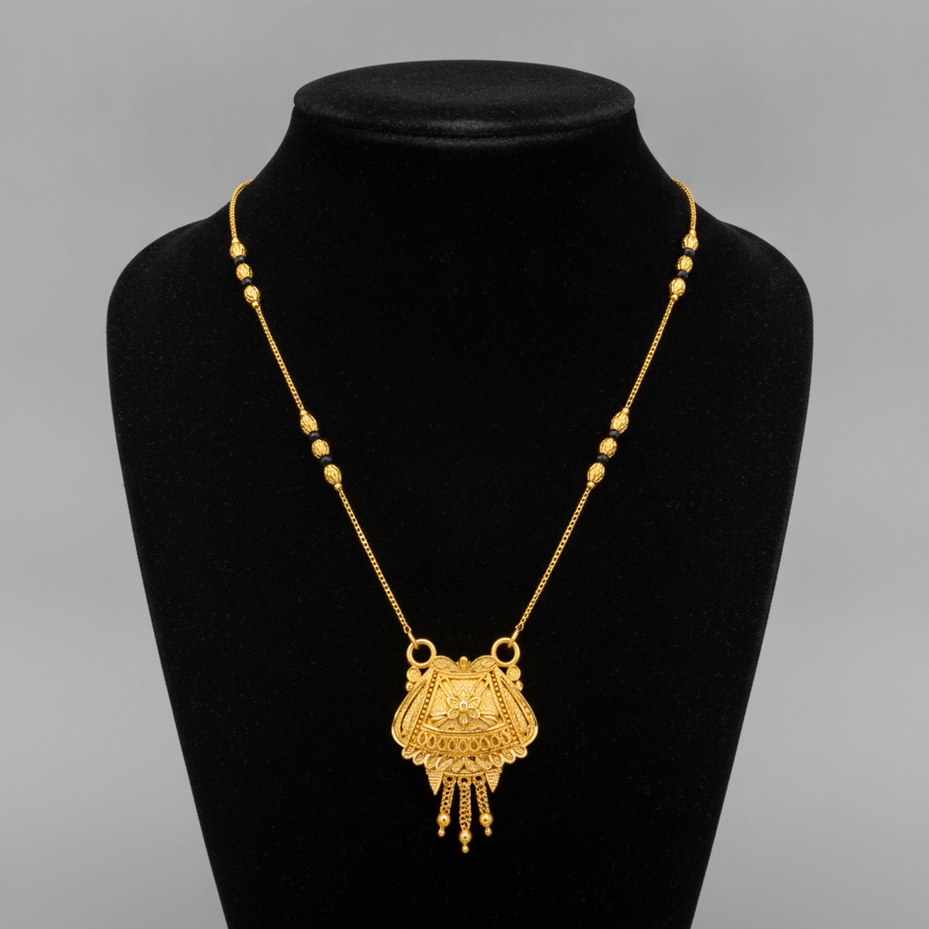 ELURA Ethnic Black Bead Mangalsutra with Antique Pendant