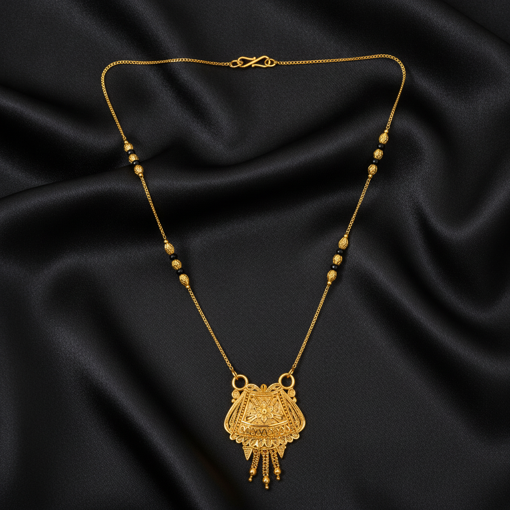 ELURA Ethnic Black Bead Mangalsutra with Antique Pendant
