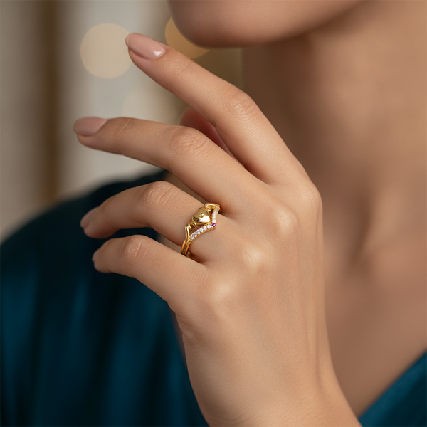 ELURA Stylish Heart Charm Gold Finish Ring for Women