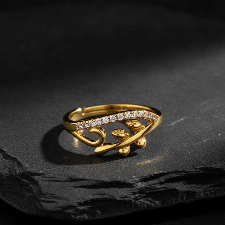 ELURA Nature Inspired Leaf Open Ring with Cubic Zirconia