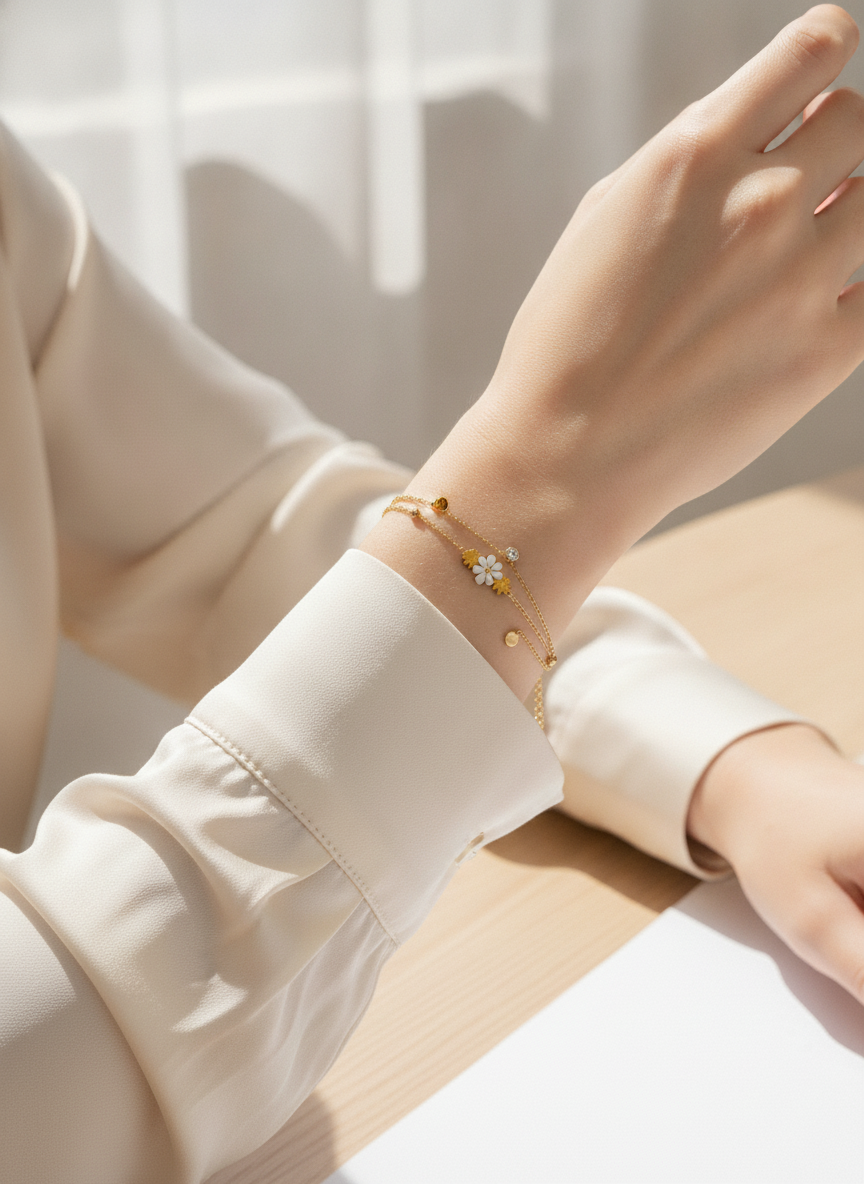 ELURA Double Layer Daisy Charm Bracelet for Women