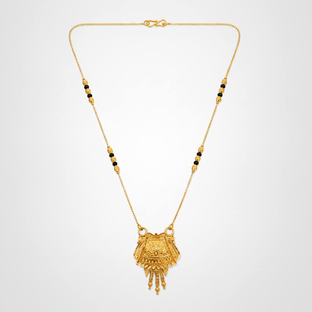 ELURA Ethnic Black Bead Mangalsutra with Antique Pendant
