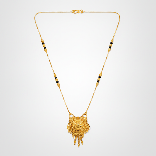 ELURA Ethnic Black Bead Mangalsutra with Antique Pendant