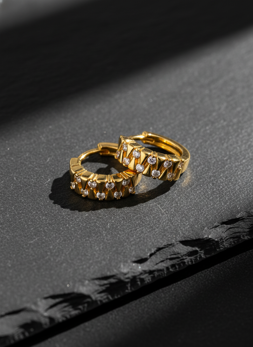 Elura Geometric Crystal Gold-Toned Huggie Hoop Earrings for Women