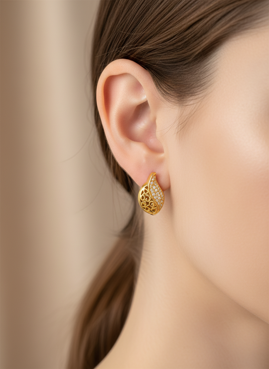 Elura Leaf Design Gold-Toned Hoop Earrings for Women
