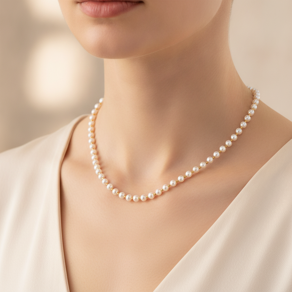 ELURA Elegant White Pearl & Gold Bead Chain for Women