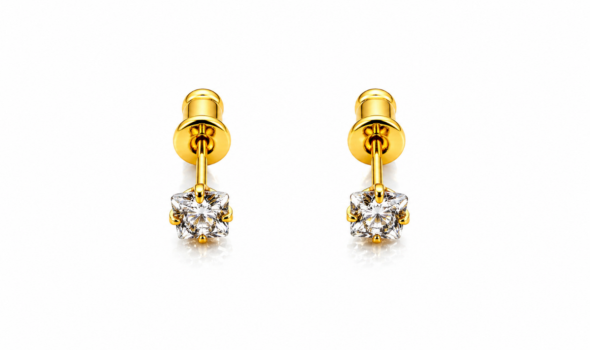 Elura Solitaire Crystal Gold-Toned Stud Earrings for Women