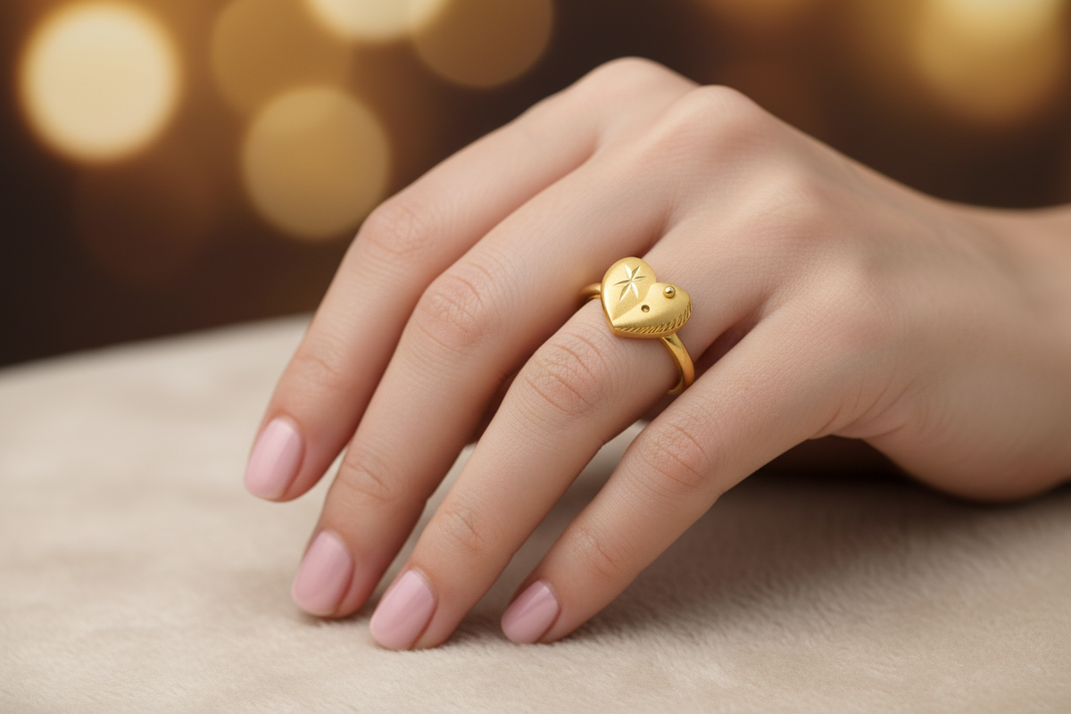 Elura Golden Heart Charm Ring