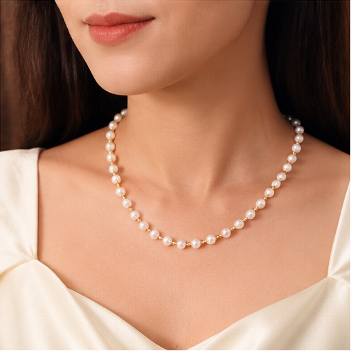 ELURA Elegant White Pearl & Gold Bead Chain for Women