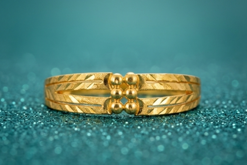 Elura Dual Line Textured Gold Kada Bracelet