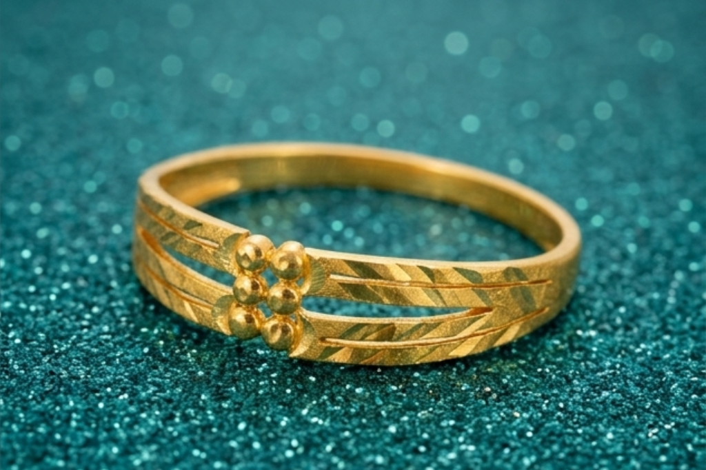 Elura Dual Line Textured Gold Kada Bracelet