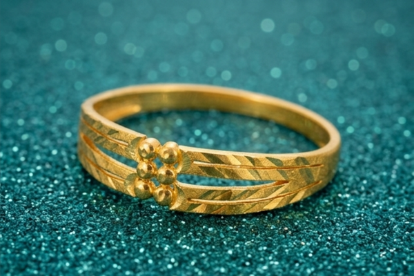 Elura Dual Line Textured Gold Kada Bracelet