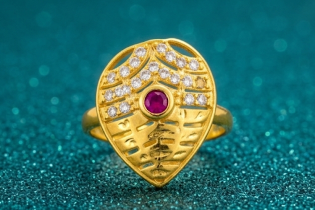 Elura Royal Ruby Leaf Designer Ring