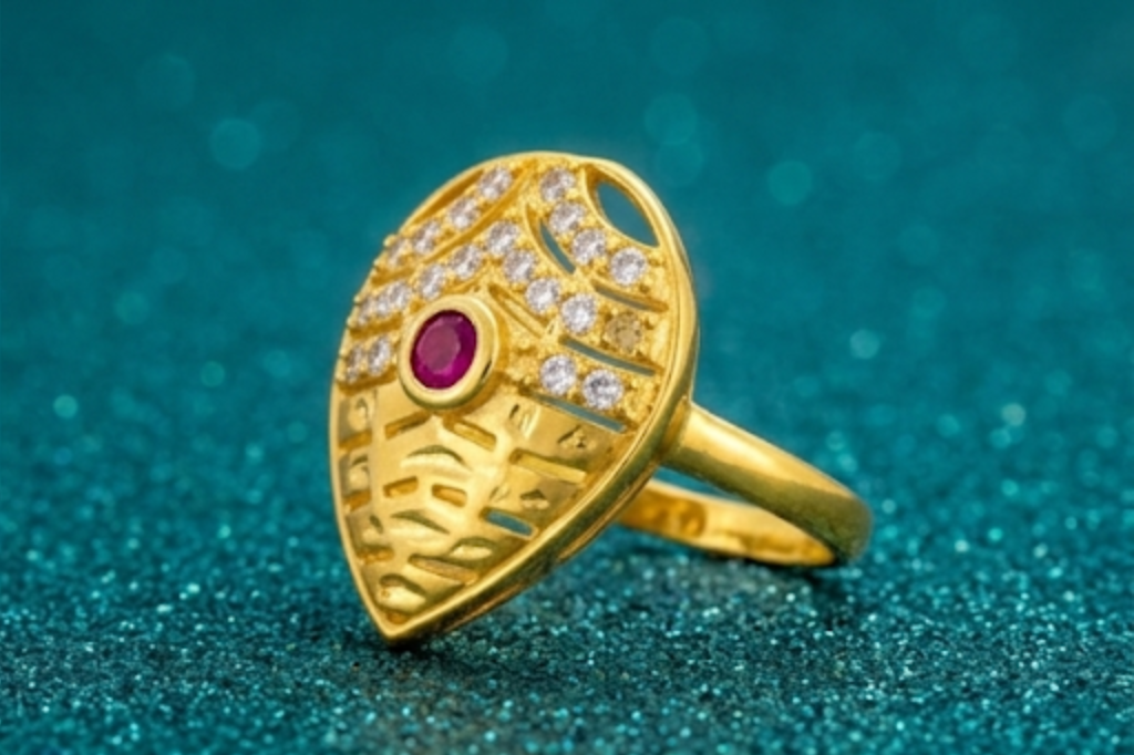 Elura Royal Ruby Leaf Designer Ring